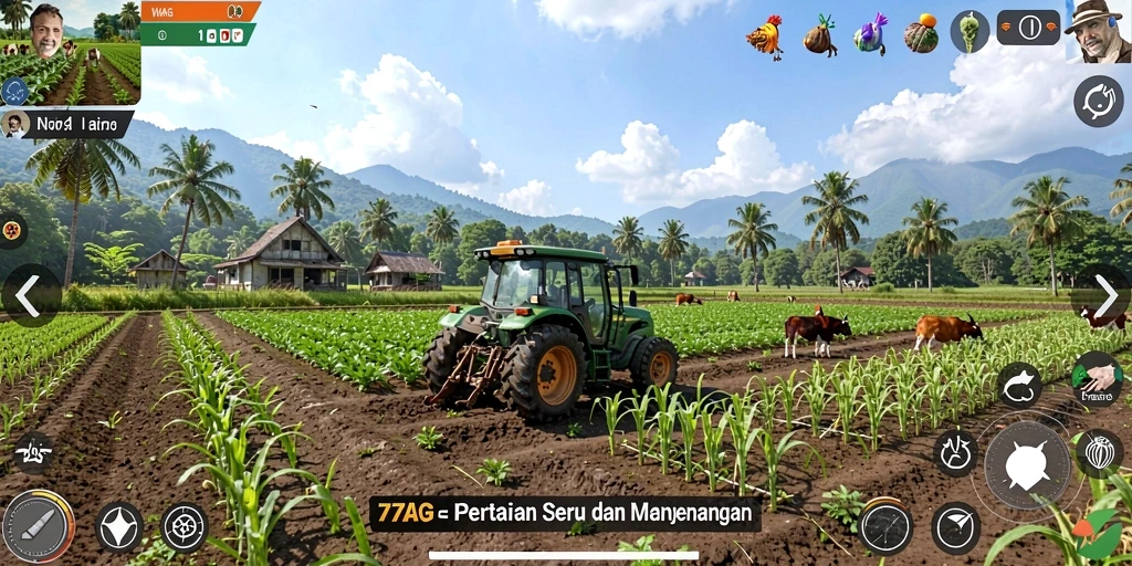 Tampilan screenshot gameplay 77AG yang menarik saat berkebun.
