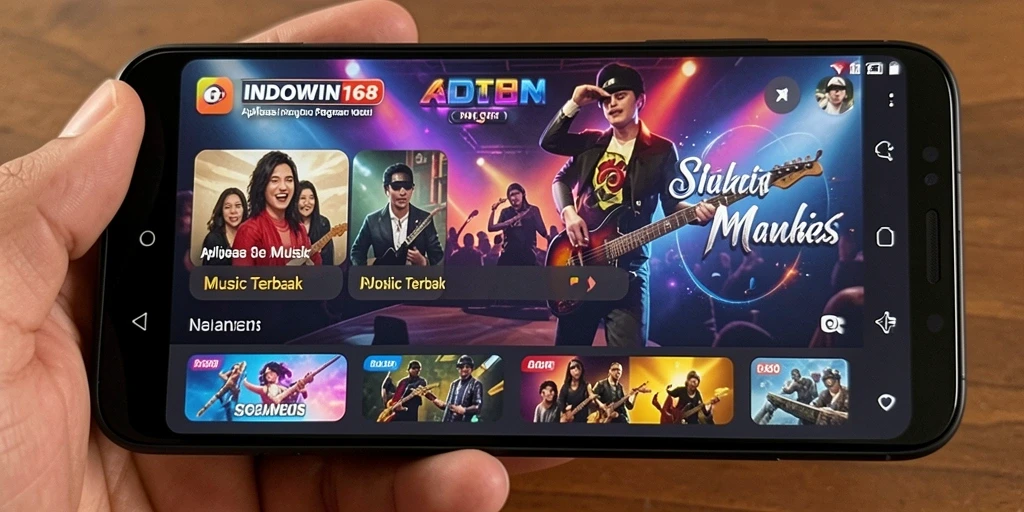 Screenshot gameplay INDOWIN168 menampilkan antarmuka aplikasi musik yang menarik.