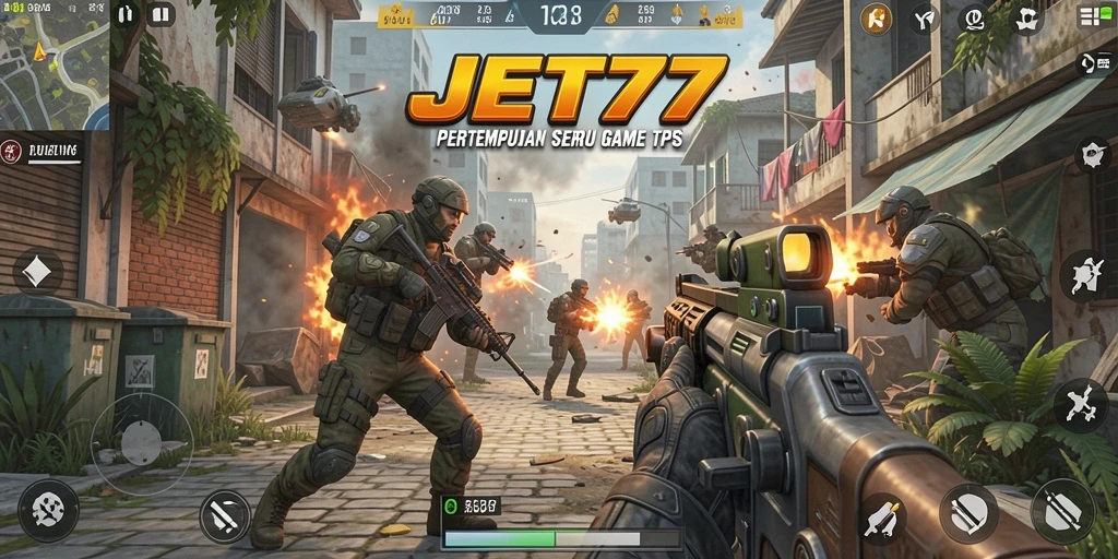 Screenshot JET77 menunjukkan aksi seru dalam gameplay TPS.