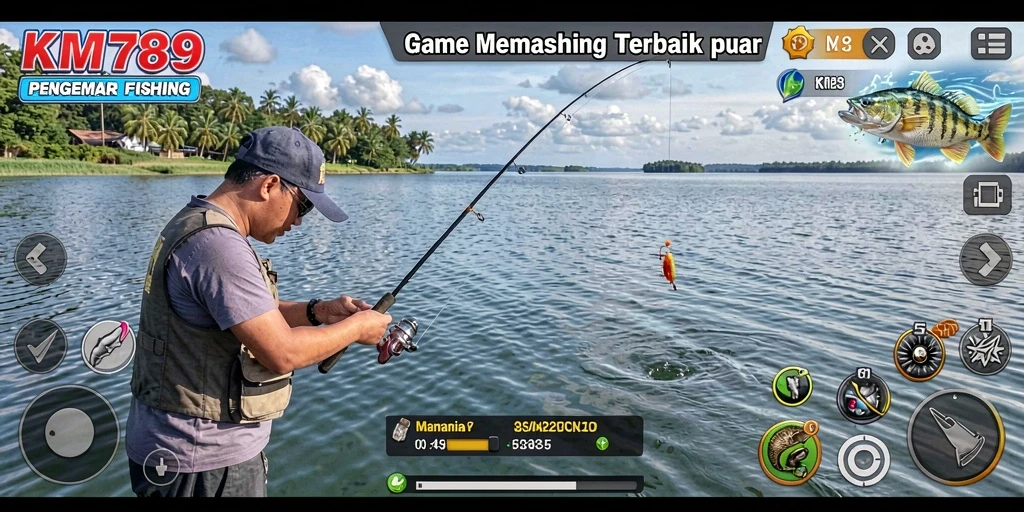 Gameplay seru di KM789 saat memancing ikan besar.