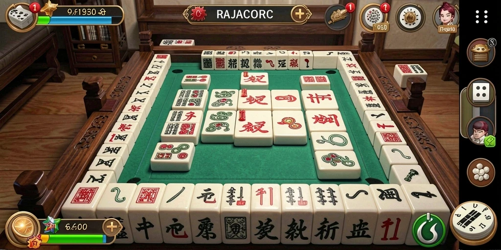 Tampilan menarik dari gameplay RAJACORC saat bermain Mahjong.