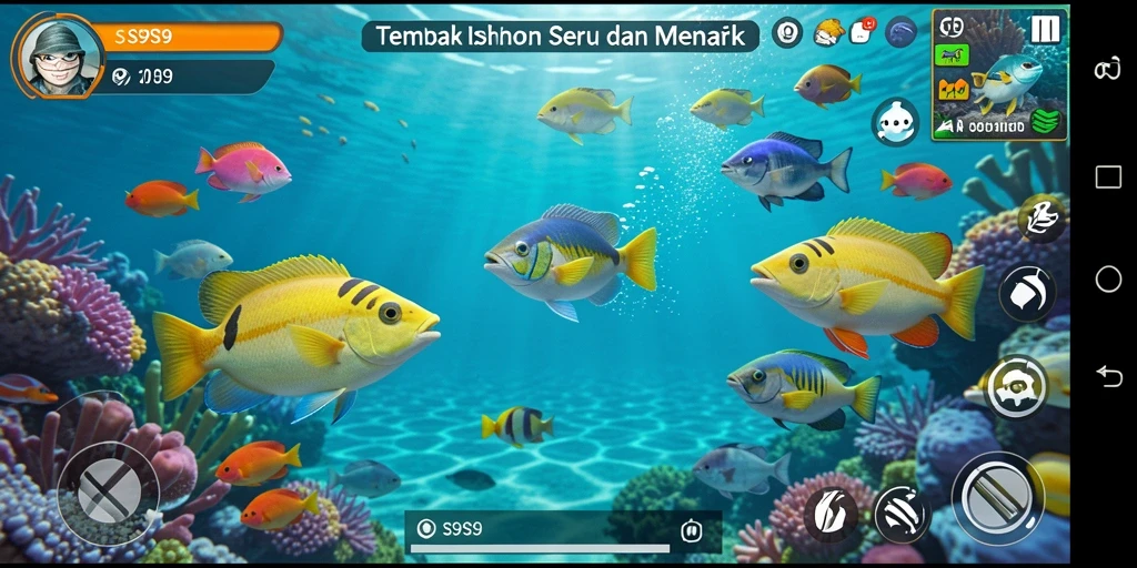 Screenshot gameplay S9S9 yang menampilkan aksi menembak ikan.